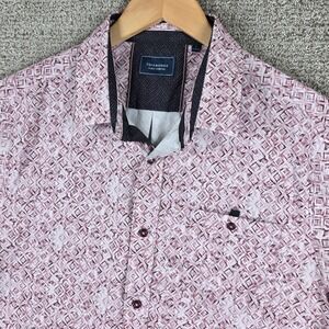 7 Diamonds 4 Way Stretch Mens Large Short Sleeve Button Up Shirt Pink Geometric
